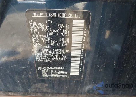 2017 Nissan Armada Sl z USA, uszkodzony, nr VIN JN8AY2ND9H9006394